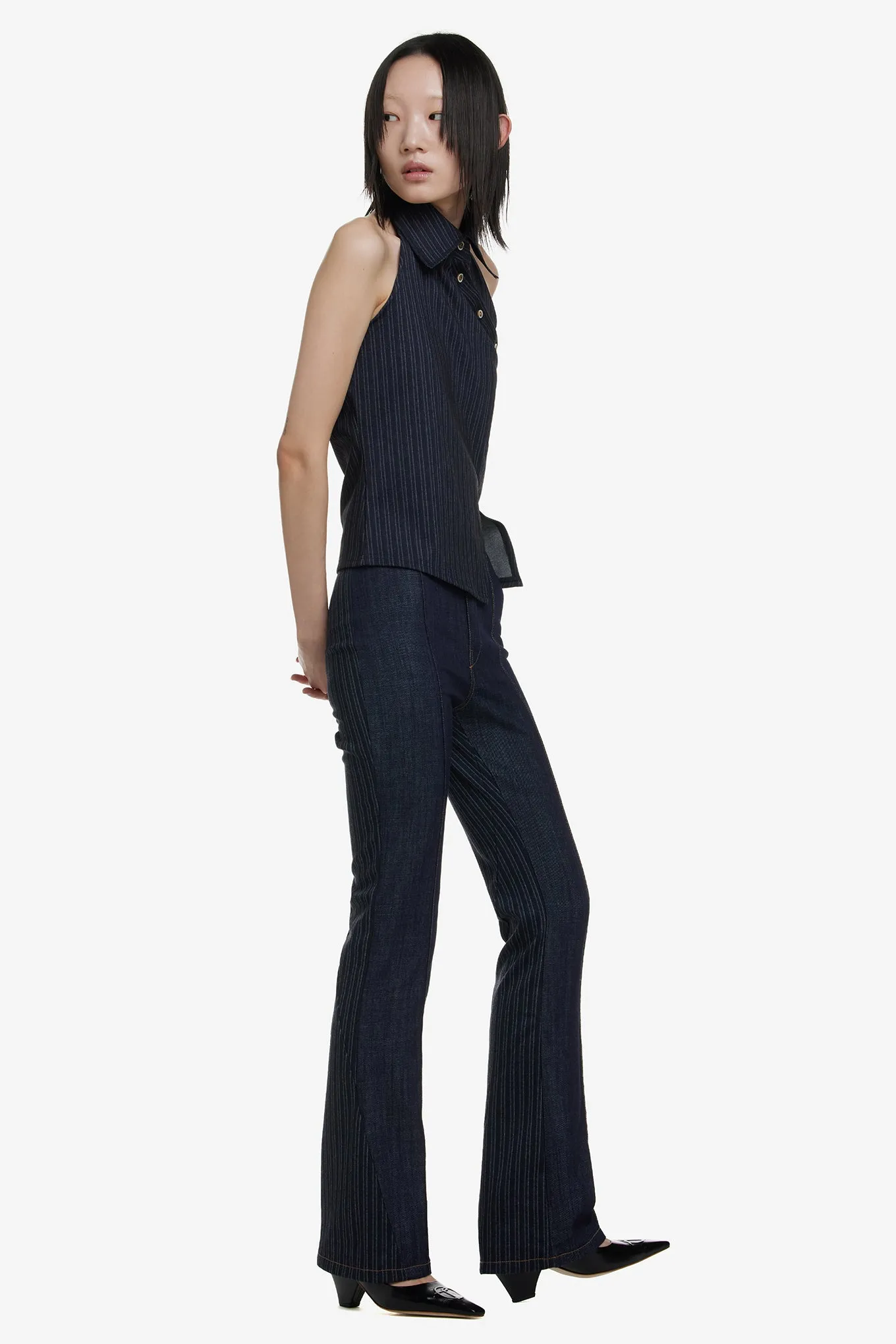 HIGH WAIST DENIM DIAGONAL TROUSERS
