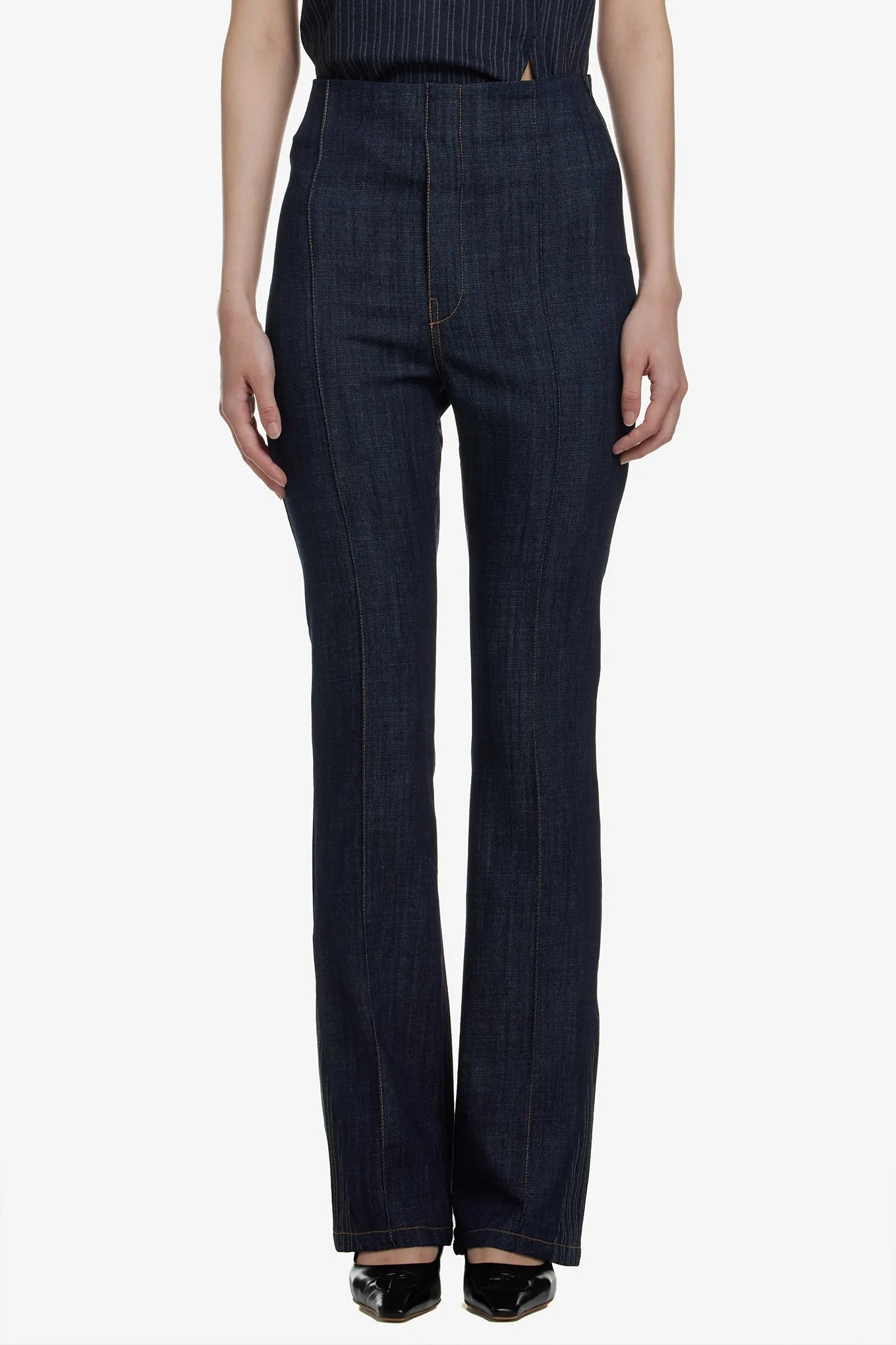 HIGH WAIST DENIM DIAGONAL TROUSERS