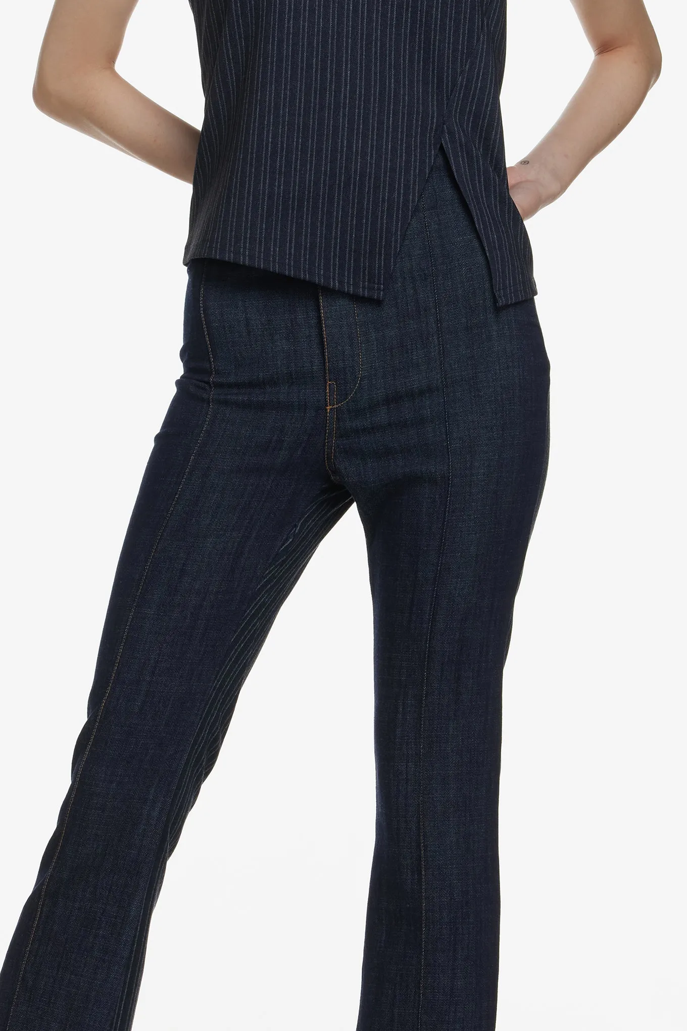 HIGH WAIST DENIM DIAGONAL TROUSERS
