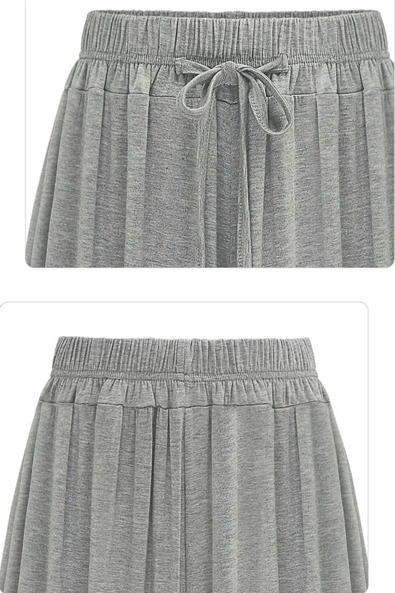 HIGH WAIST DRAWSTRING WIDE LEG CASUAL PANTS