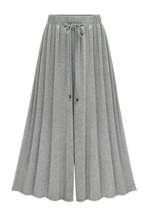 HIGH WAIST DRAWSTRING WIDE LEG CASUAL PANTS