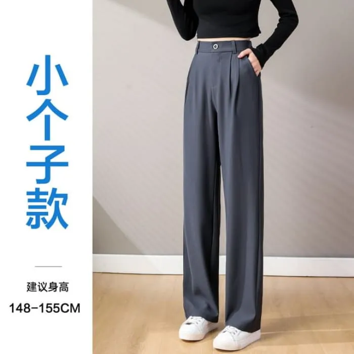 High-Waist Plain Loose Fit Straight Leg Dress Pants