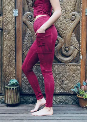 High Waist Pocket Yoga Tights - Cherry Red