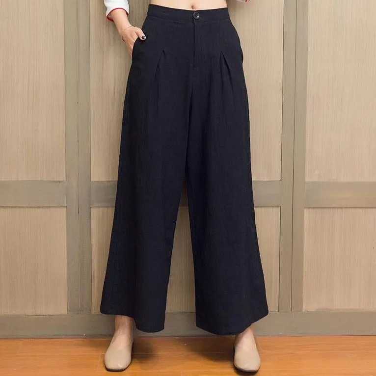 High Waist Signature Cotton Traditional Chinese Style Women's Loose Pants