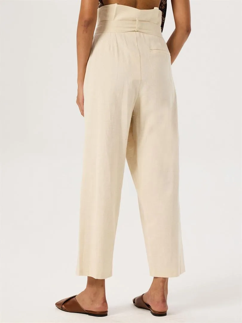 High Waist Tire-Cut Pants with Waist Belt - Beige