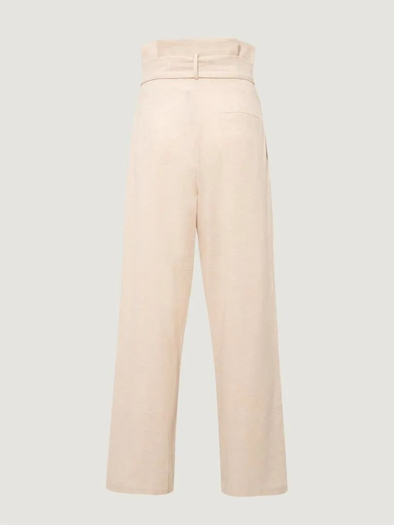 High Waist Tire-Cut Pants with Waist Belt - Beige