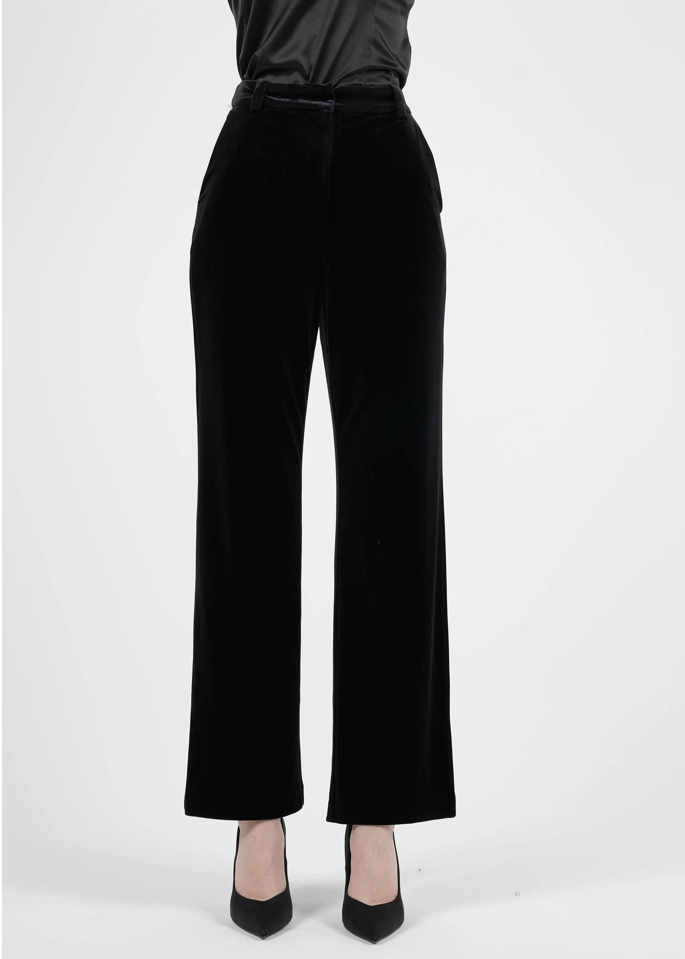 High-Waist Velvet Wide-Leg Pants
