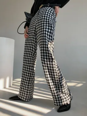 Houndstooth High Waist Wide Leg Straight Pant - Black/White