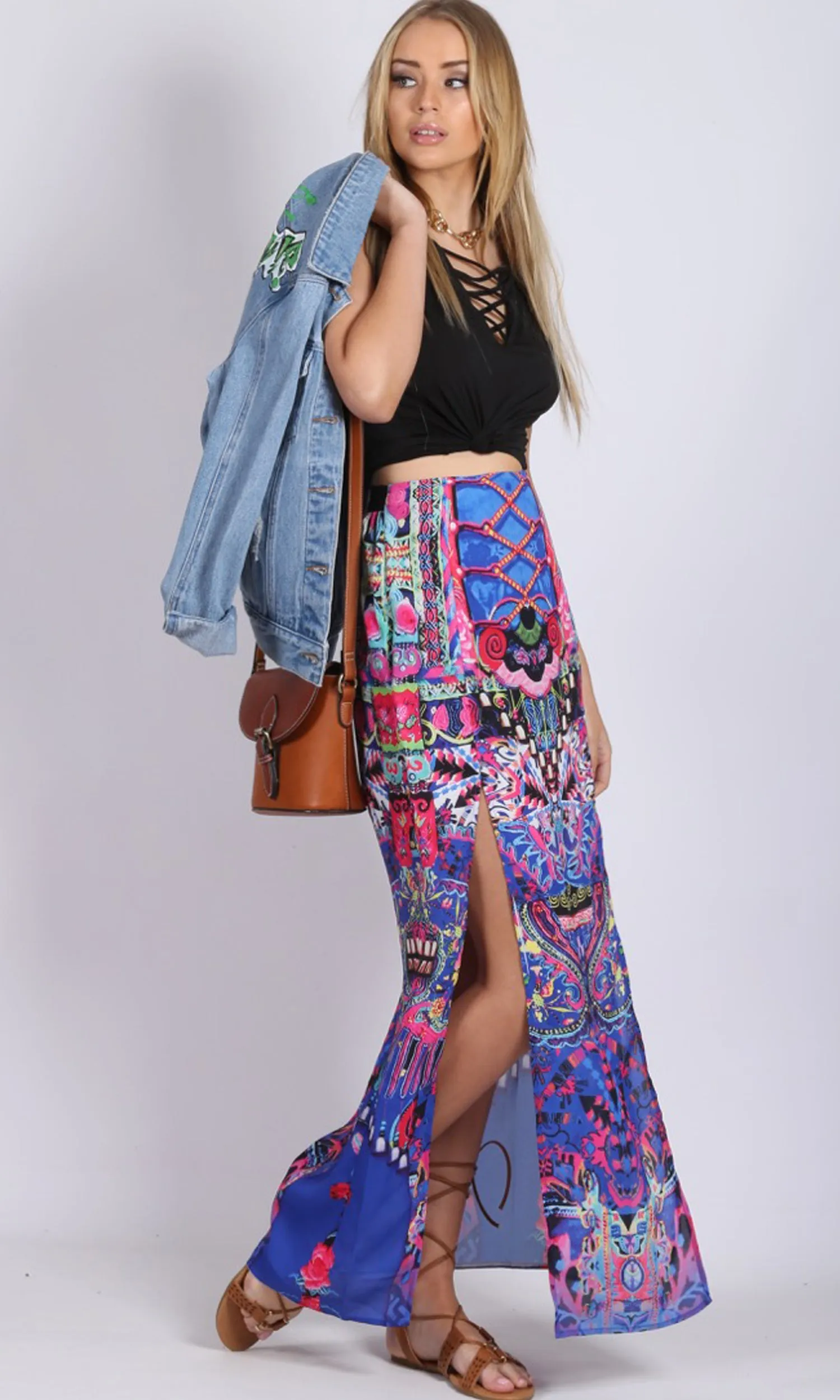 HS16049-13SS Double Side Split Maxi Skirt (Pack)