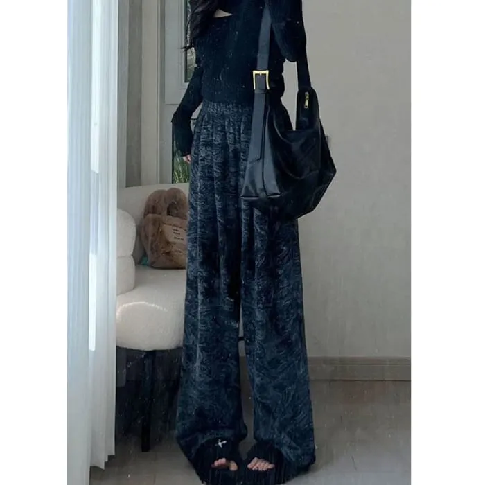 Ink Painting Print High Rise Elastic Waist Wide Leg Sweatpants