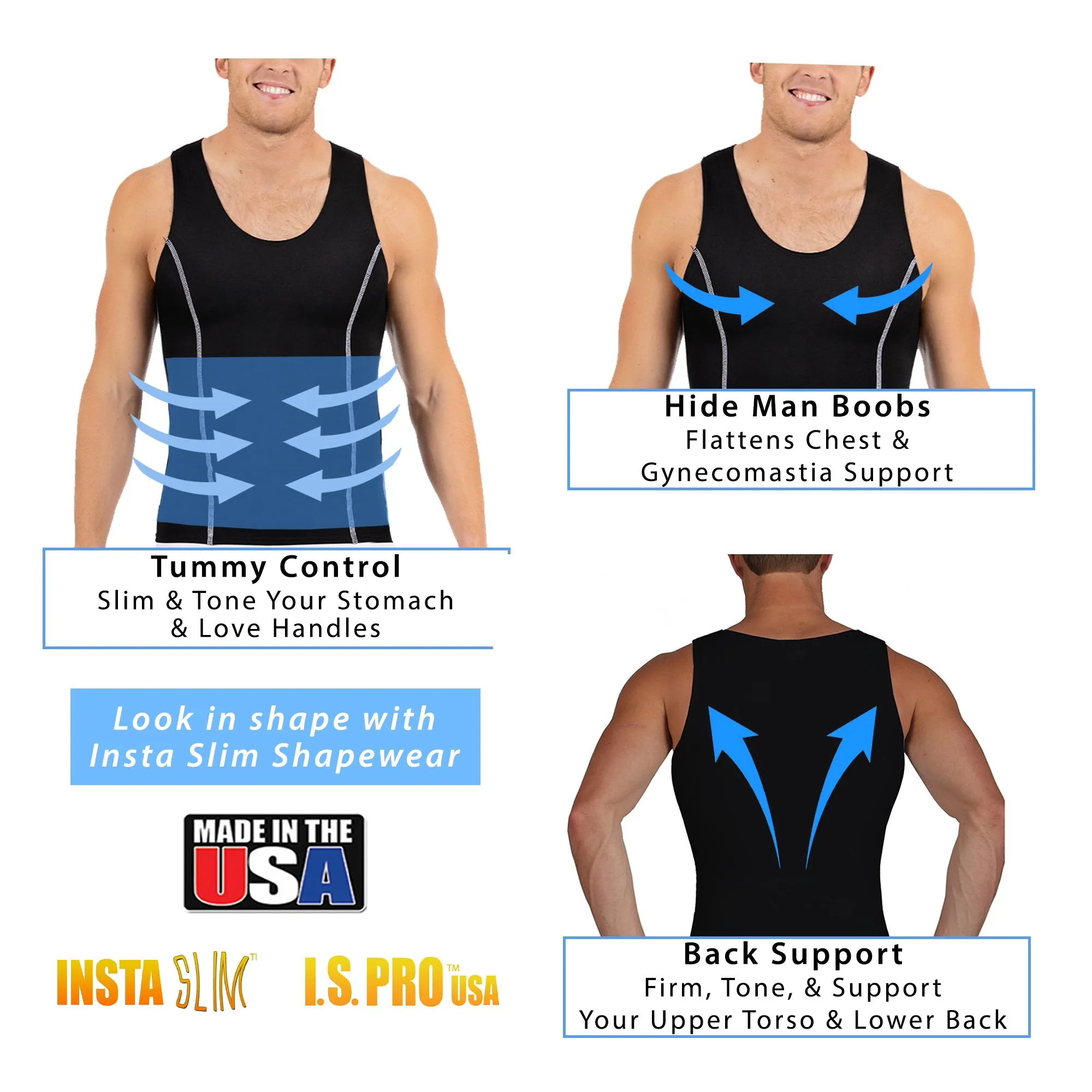 Insta Slim Active Compression Contrast Stitching Muscle Tank MA0221 by InstantFigure - InstaSlim - InstantRecoveryMD