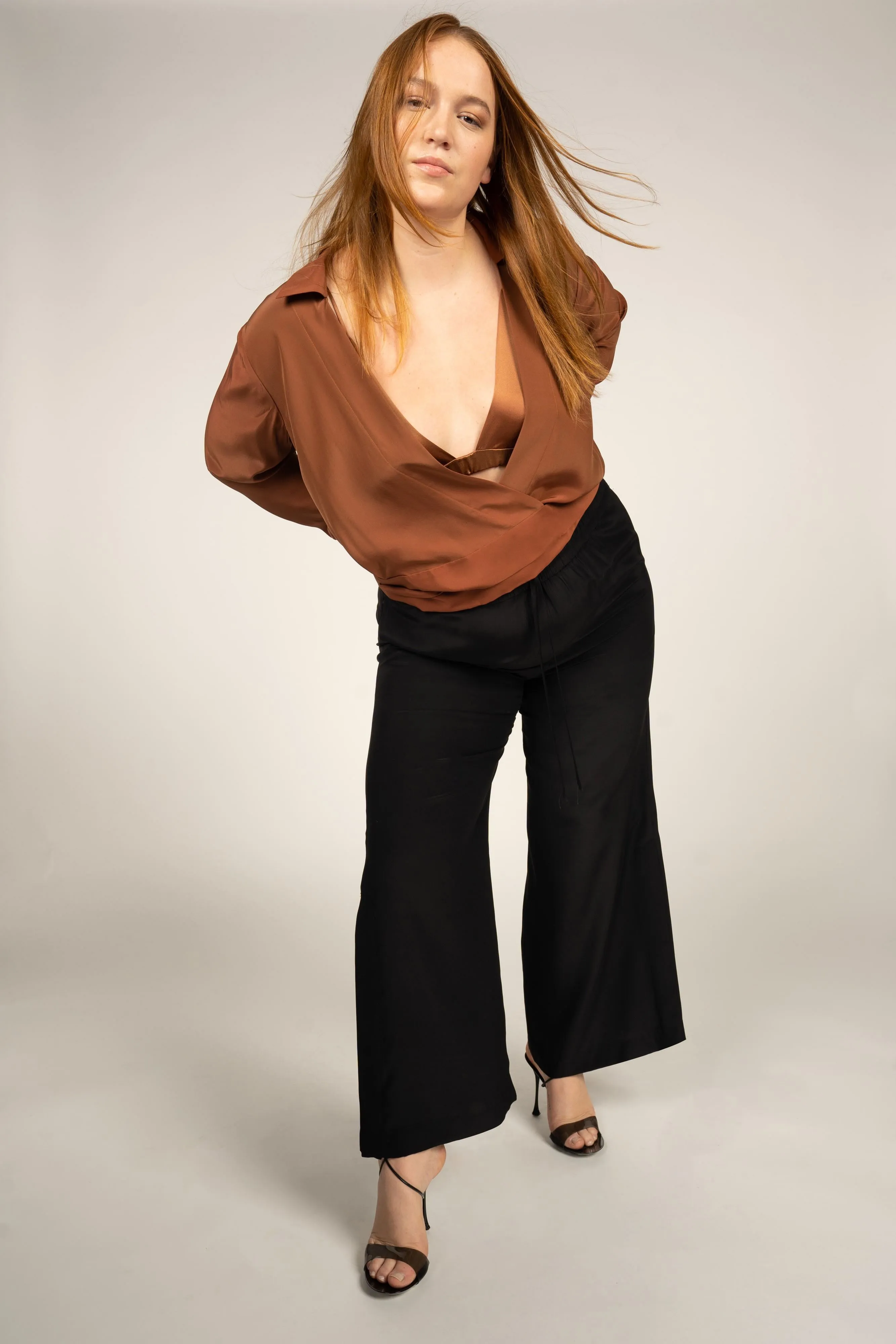 Jacket Style Wrap Top - Almond