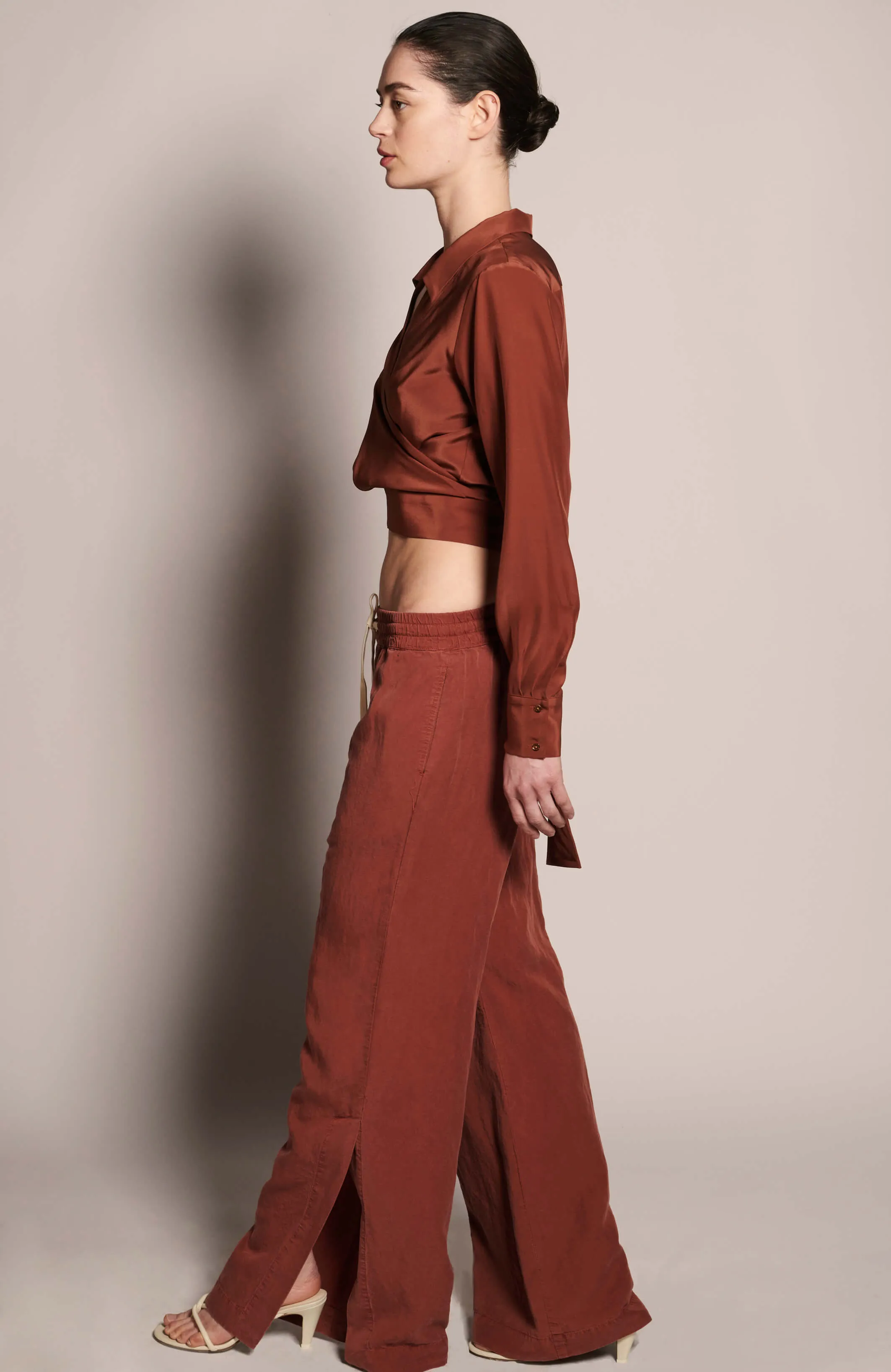 Jacket Style Wrap Top - Almond