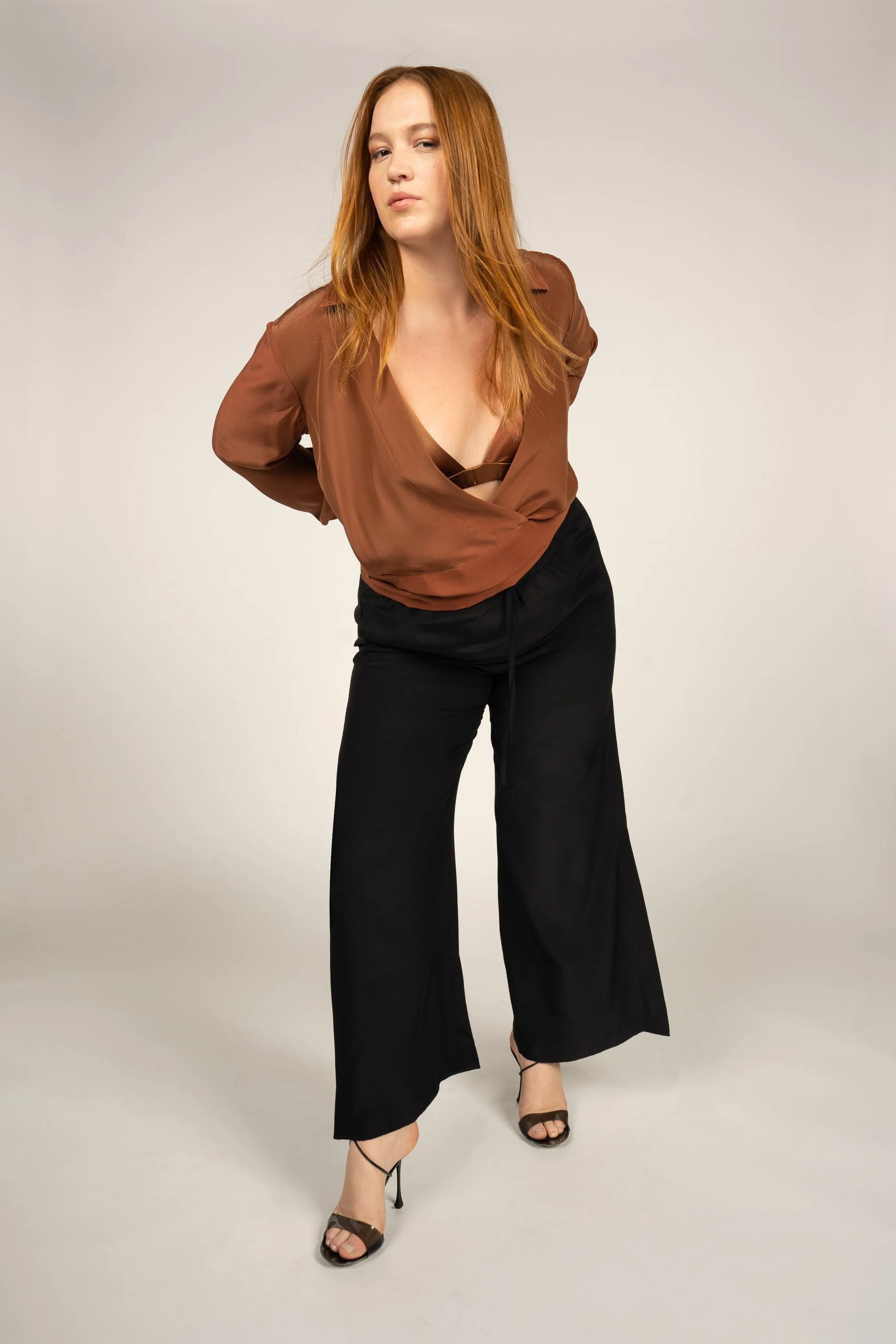 Jacket Style Wrap Top - Almond