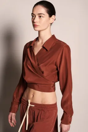 Jacket Style Wrap Top - Almond