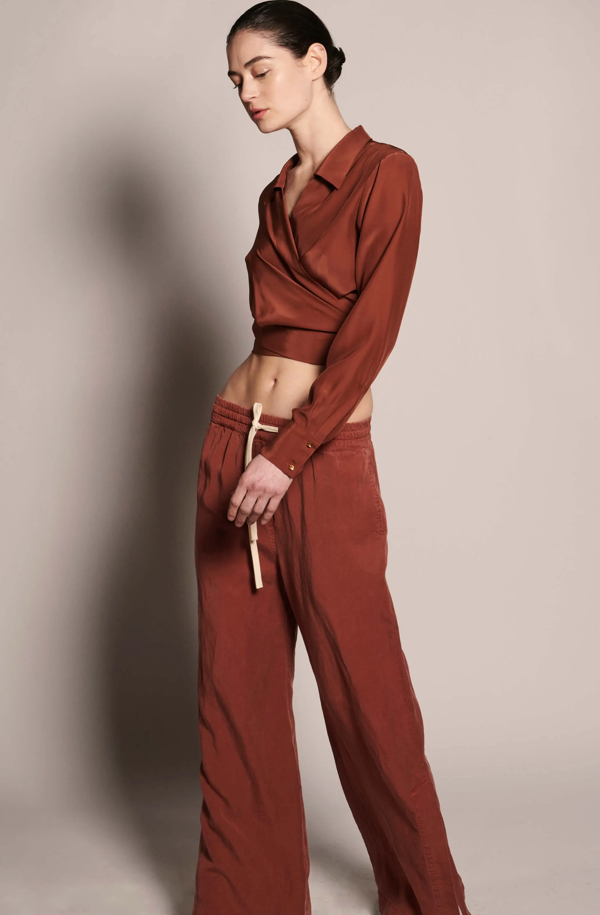 Jacket Style Wrap Top - Almond