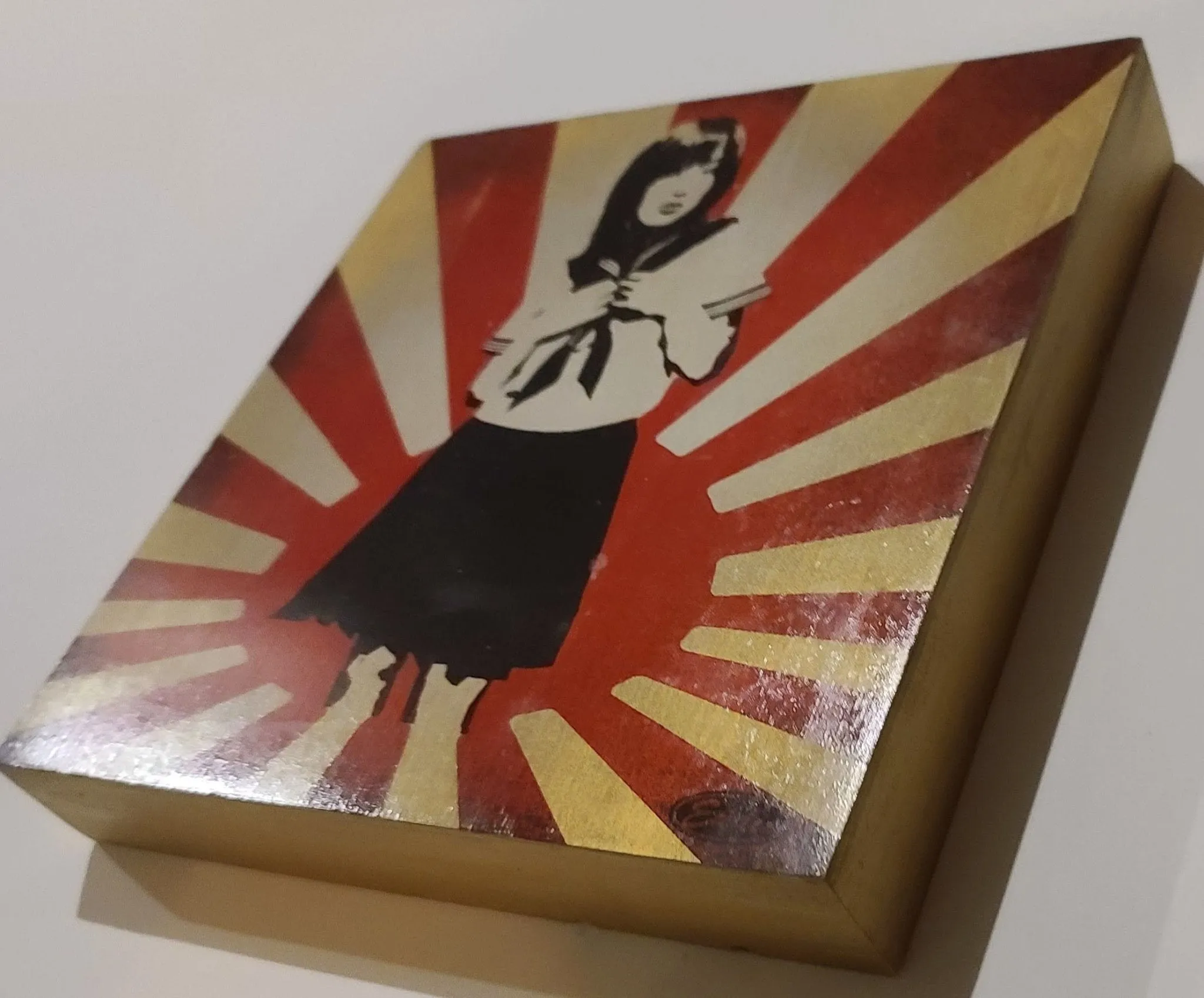 Japanese School Girl Flag HPM Archival Wood Cradled Print by Eddie Colla
