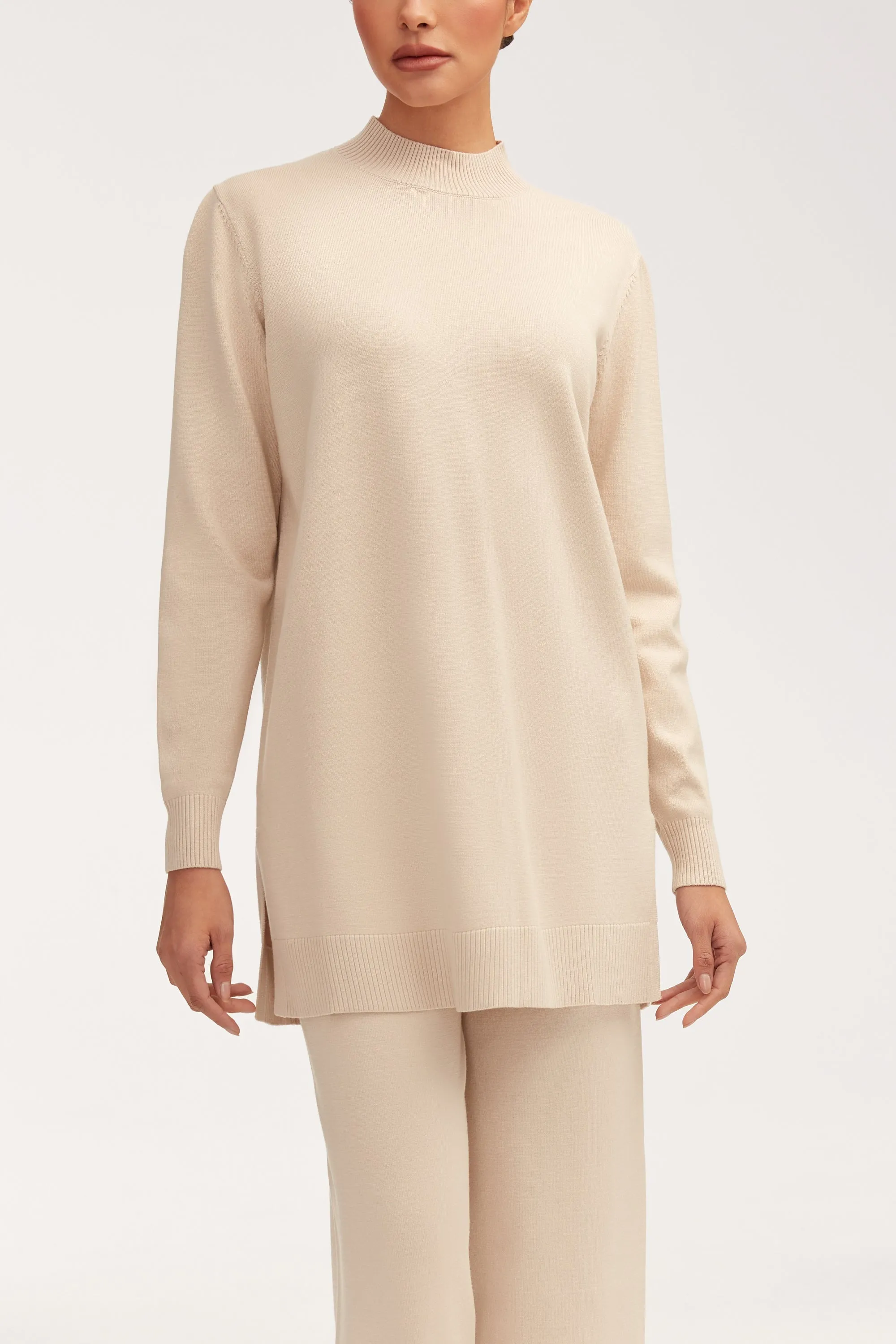 Jess Side Split Knit Top - Beige