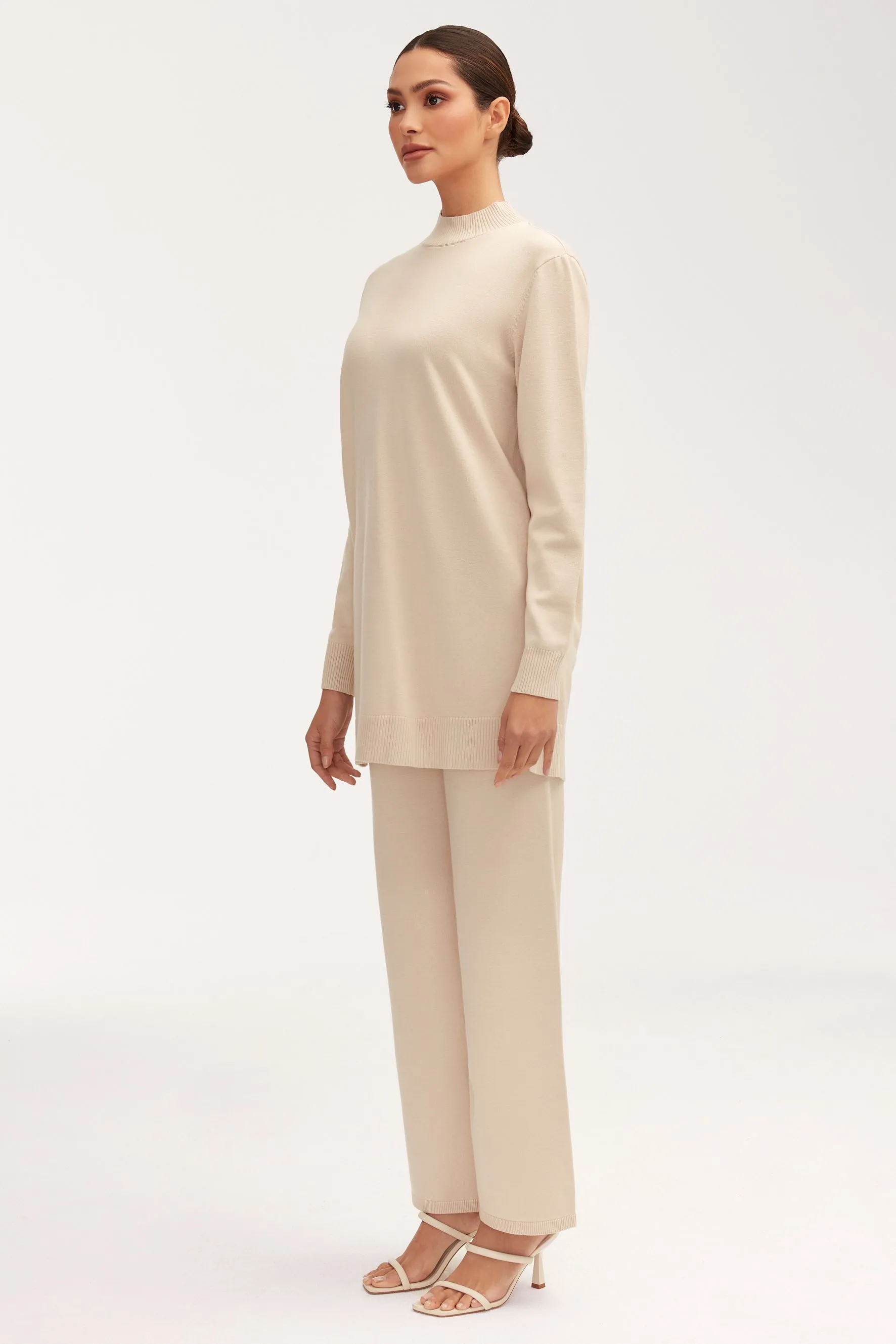 Jess Side Split Knit Top - Beige
