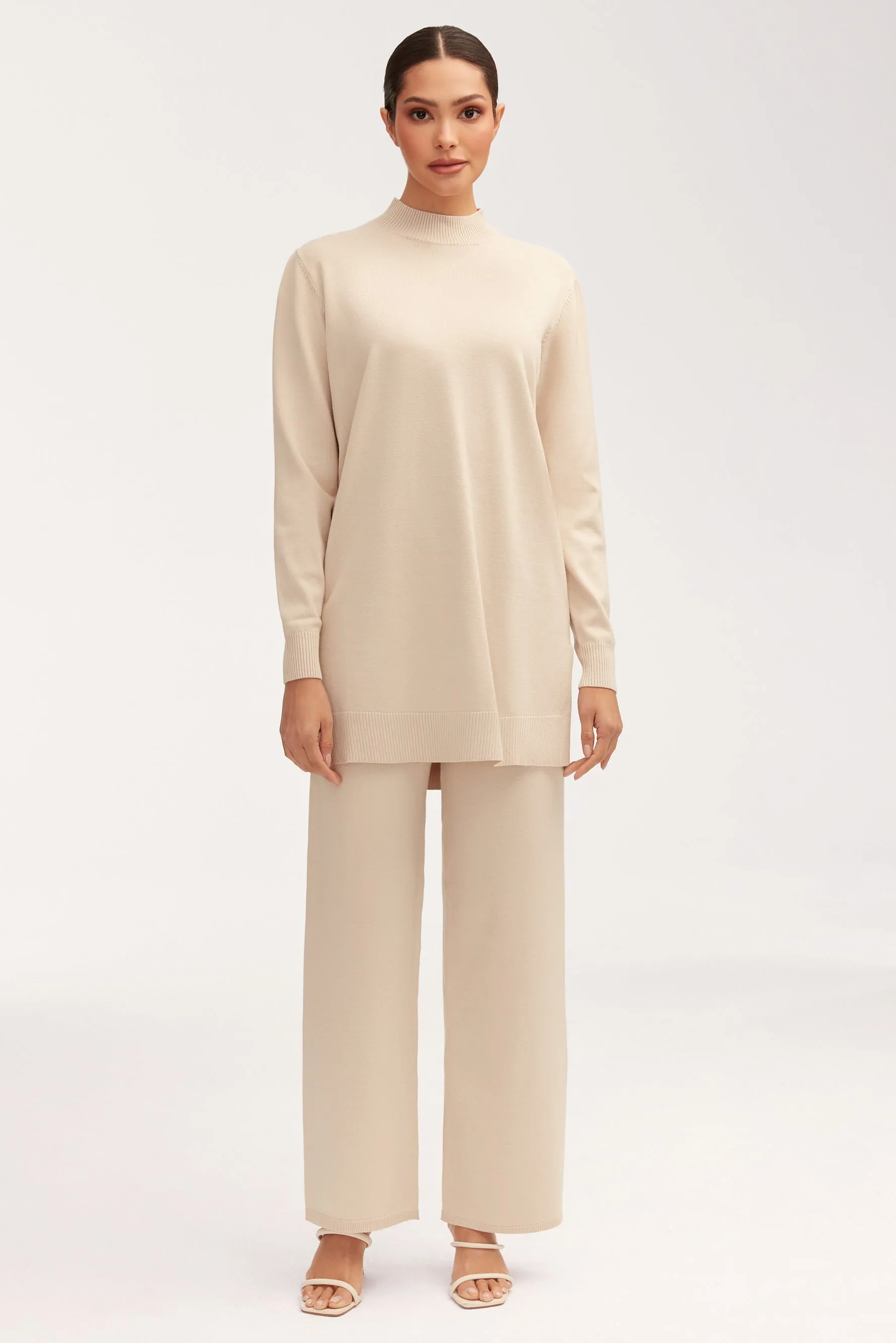 Jess Side Split Knit Top - Beige