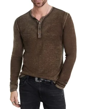 John Varvatos Mens Regular fit Long Sleeve Henley Shirt Medium Brown Solid