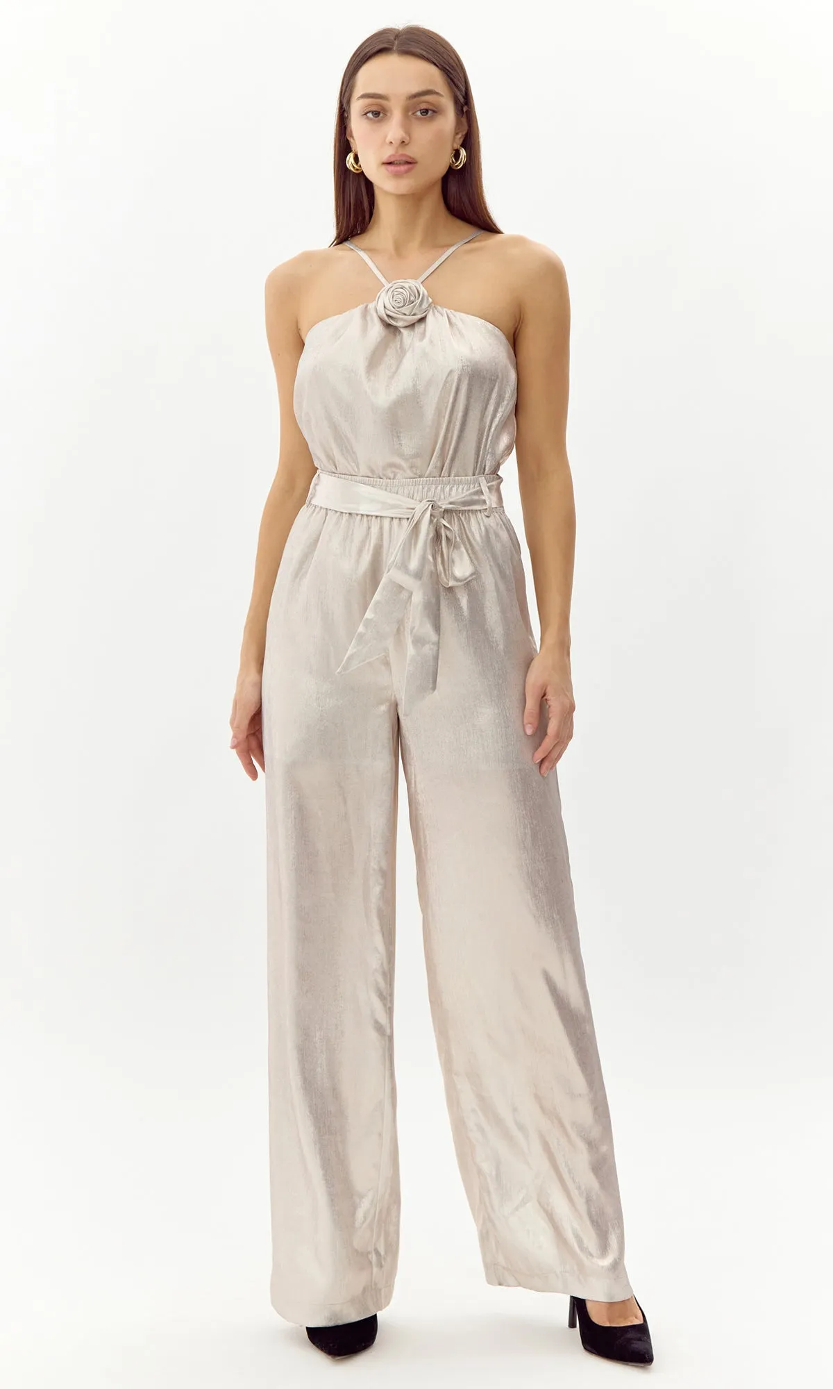 Karris Metallic Flower Halter Top