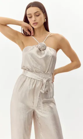 Karris Metallic Flower Halter Top