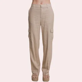 Khaki linen cargo pants