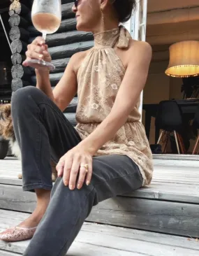 LACE TOP WITH OPEN BACK - SAND