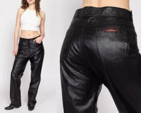 Large 90s Jordache Black Leather High Waisted Trousers 32"