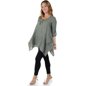 Linen & Gauze Relaxed Fit Linen Olive Tunic (Women's)