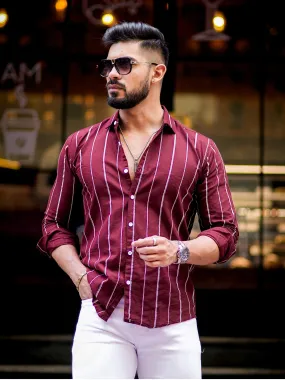 Maroon Striped Oxford Cotton Shirt