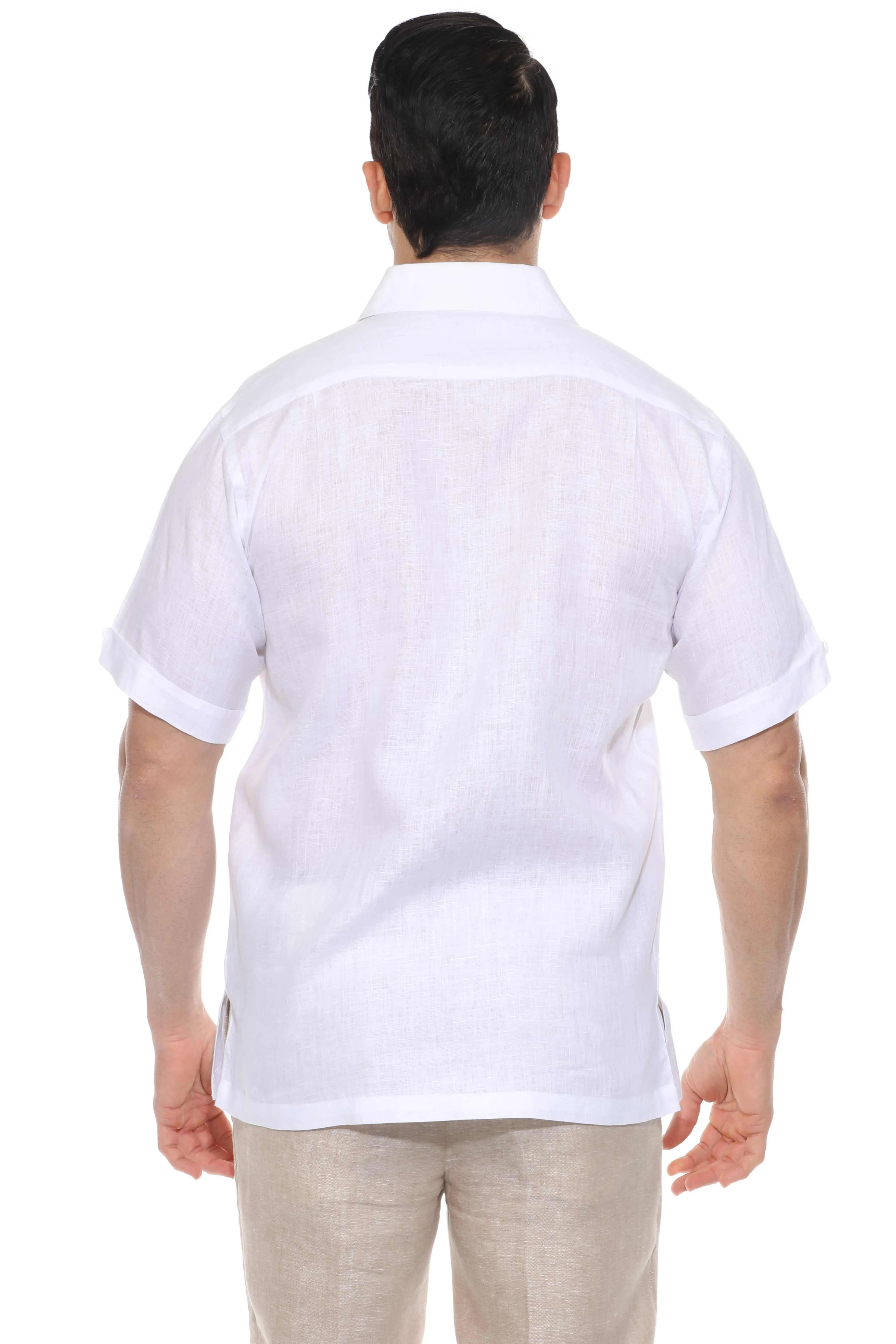 Men's 100% Linen Resort Shirt Short Sleeve with Pin Tuck Accent