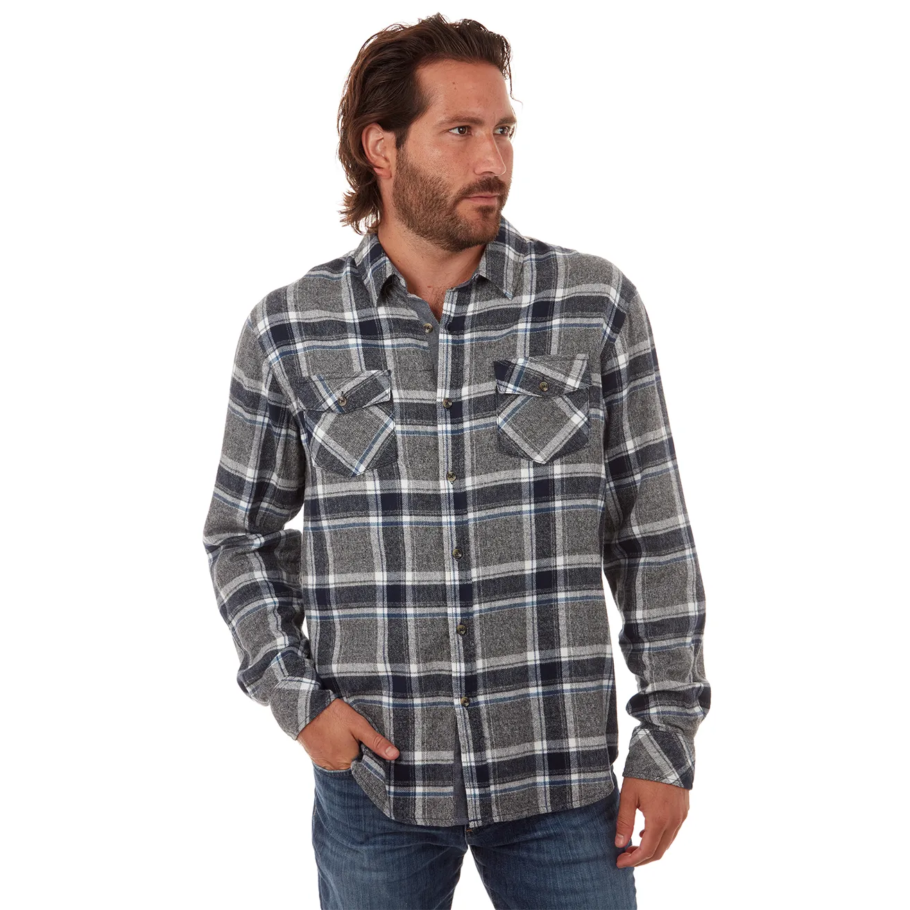 Mens Terrell Blue and Grey Cotton Flannel Shirt