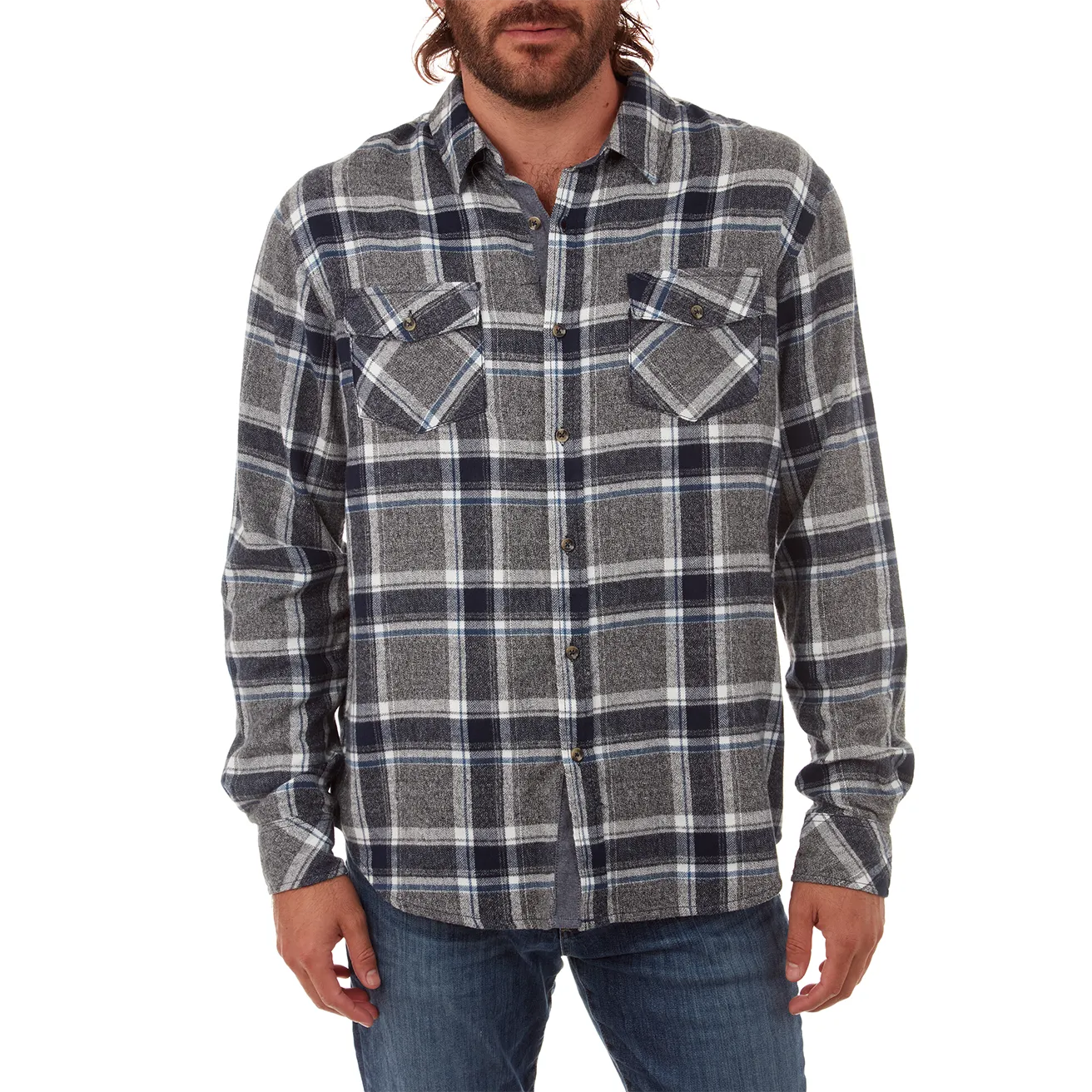 Mens Terrell Blue and Grey Cotton Flannel Shirt