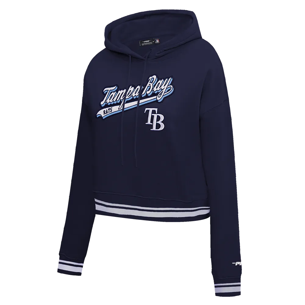 MLB TAMPA BAY RAYS SCRIPT TAIL WOMEN'S RIB FLC CROPPED PO HOODIE (MIDNIGHT NAVY)