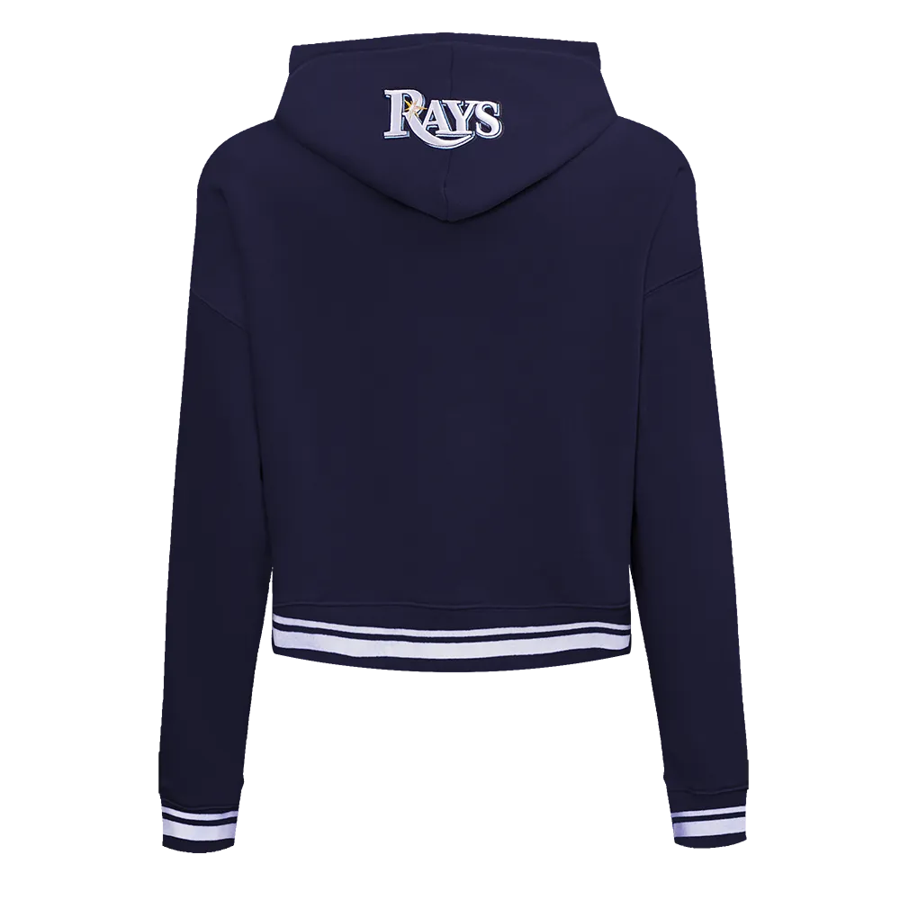 MLB TAMPA BAY RAYS SCRIPT TAIL WOMEN'S RIB FLC CROPPED PO HOODIE (MIDNIGHT NAVY)