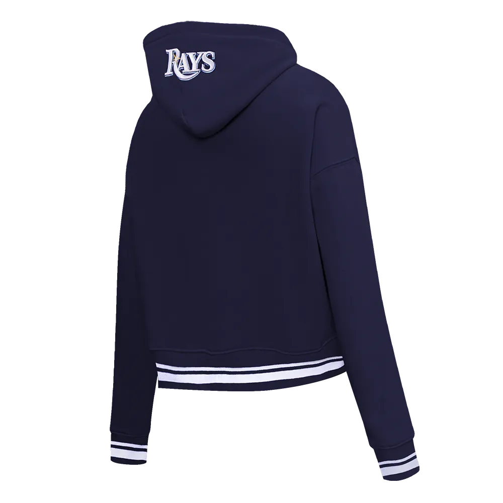 MLB TAMPA BAY RAYS SCRIPT TAIL WOMEN'S RIB FLC CROPPED PO HOODIE (MIDNIGHT NAVY)