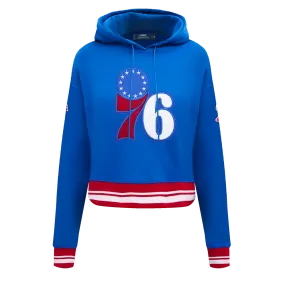 NBA PHILADELPHIA 76ERS RETRO CLASSIC WOMEN'S CROPPED PO HOODIE (ROYAL BLUE/RED)