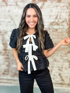 Nyla Textured Top with Bow Detail