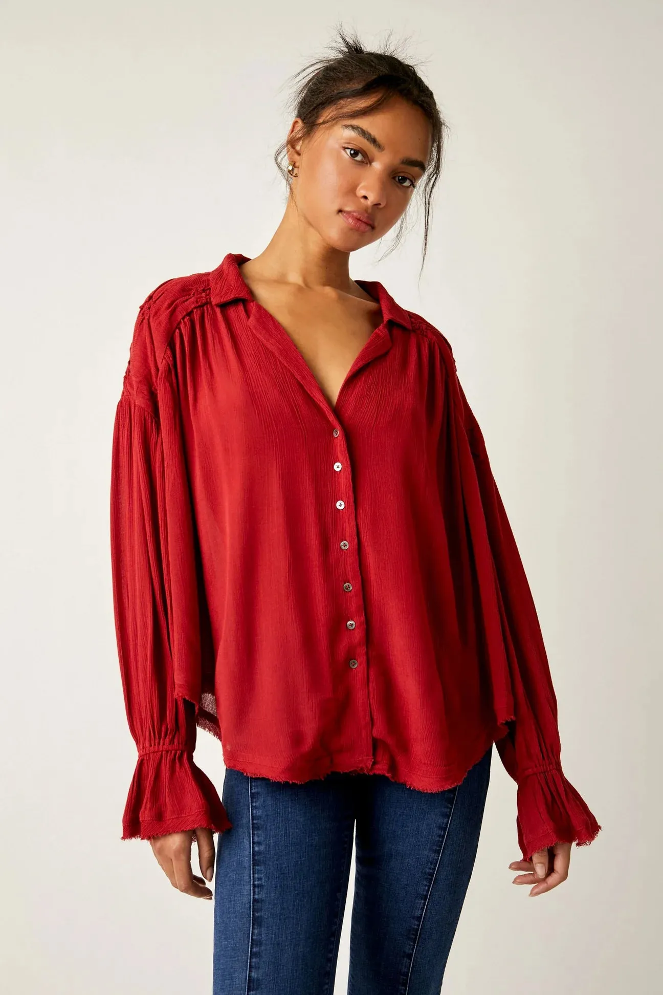 Olivia Smocked Top- Berry