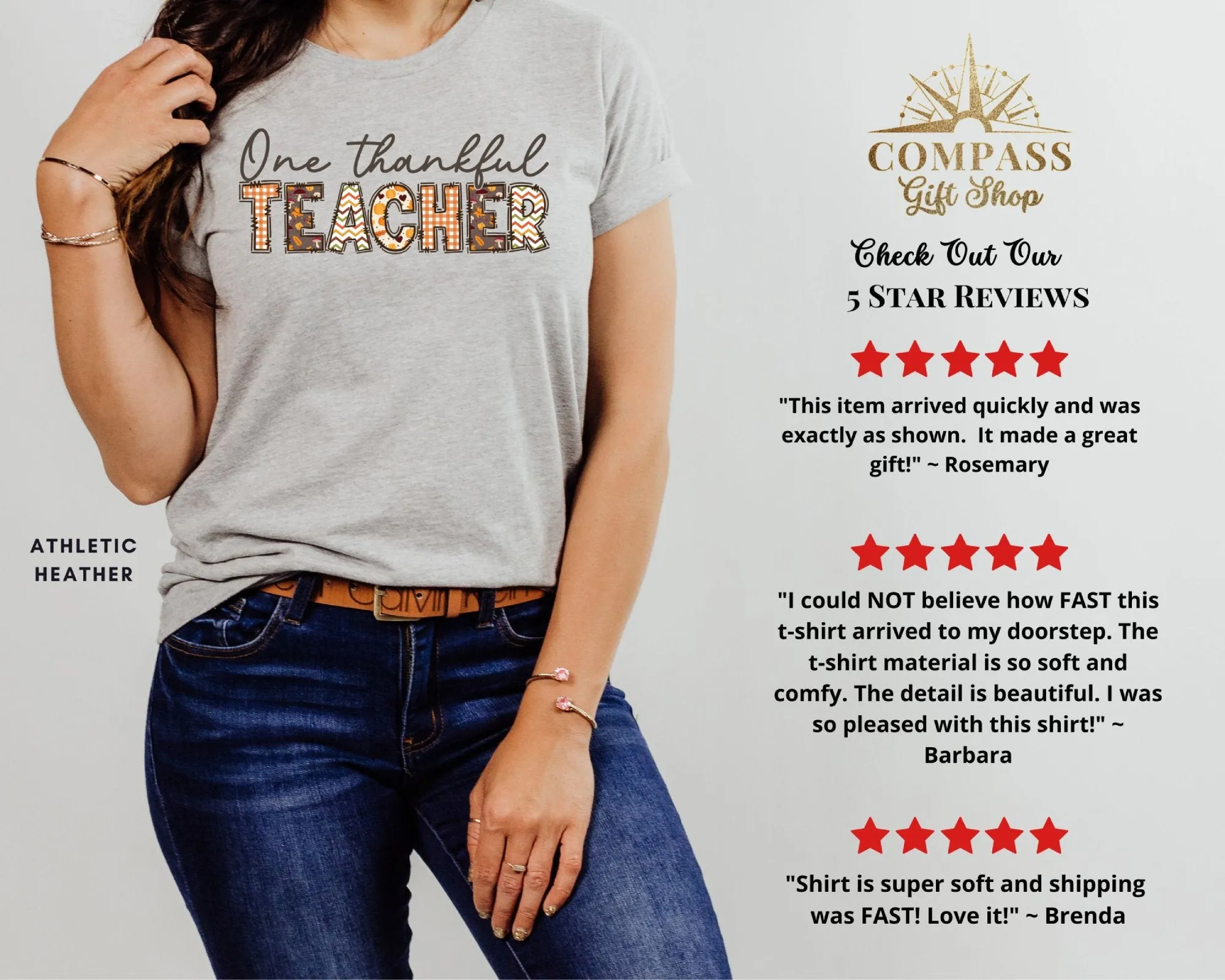 One Thankful Teacher Shirt,Tank, Sweatshirt and Matching Family Shirts. Perfect for a Fall, Autumn or Thanksgiving Gift
