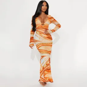 Patricia V Neck Print Maxi Dress
