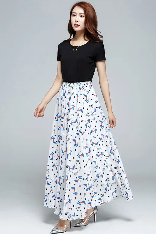Printed Chiffon Maxi Skirt 3608