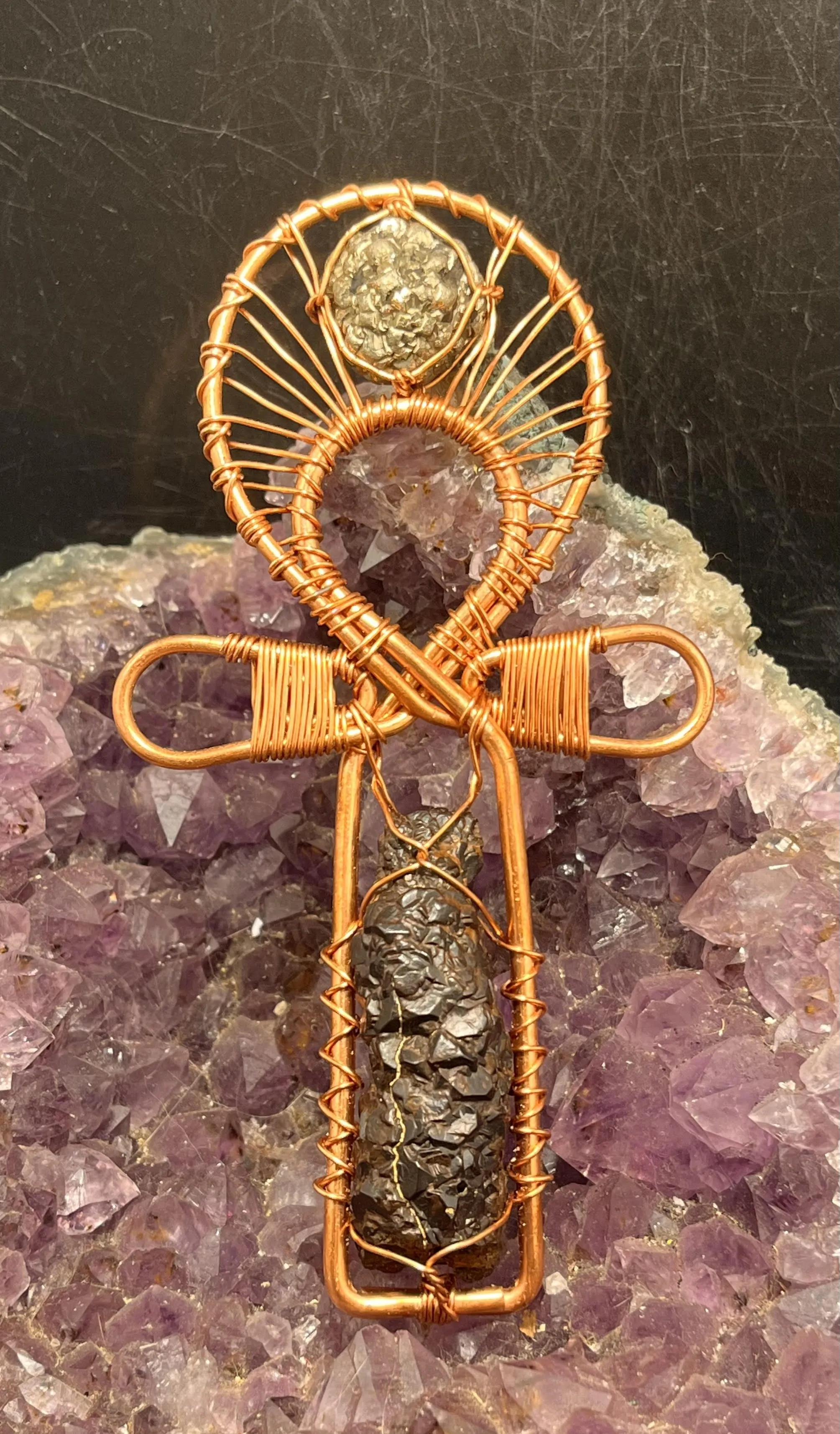 Prophecy Stone and Golden Prophecy "Marcasite/Pyrite" Stone Pocket Copper Ankh