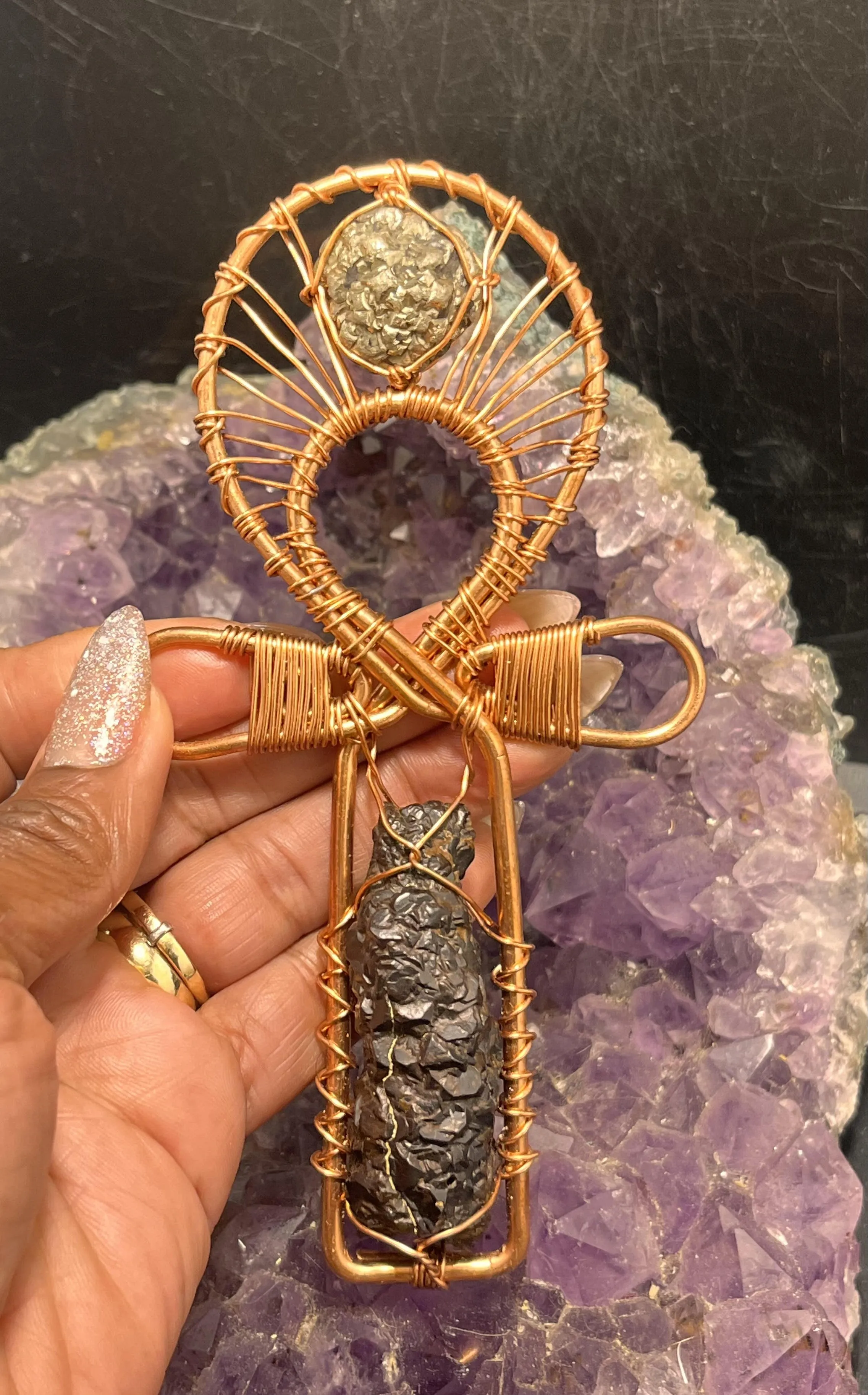Prophecy Stone and Golden Prophecy "Marcasite/Pyrite" Stone Pocket Copper Ankh