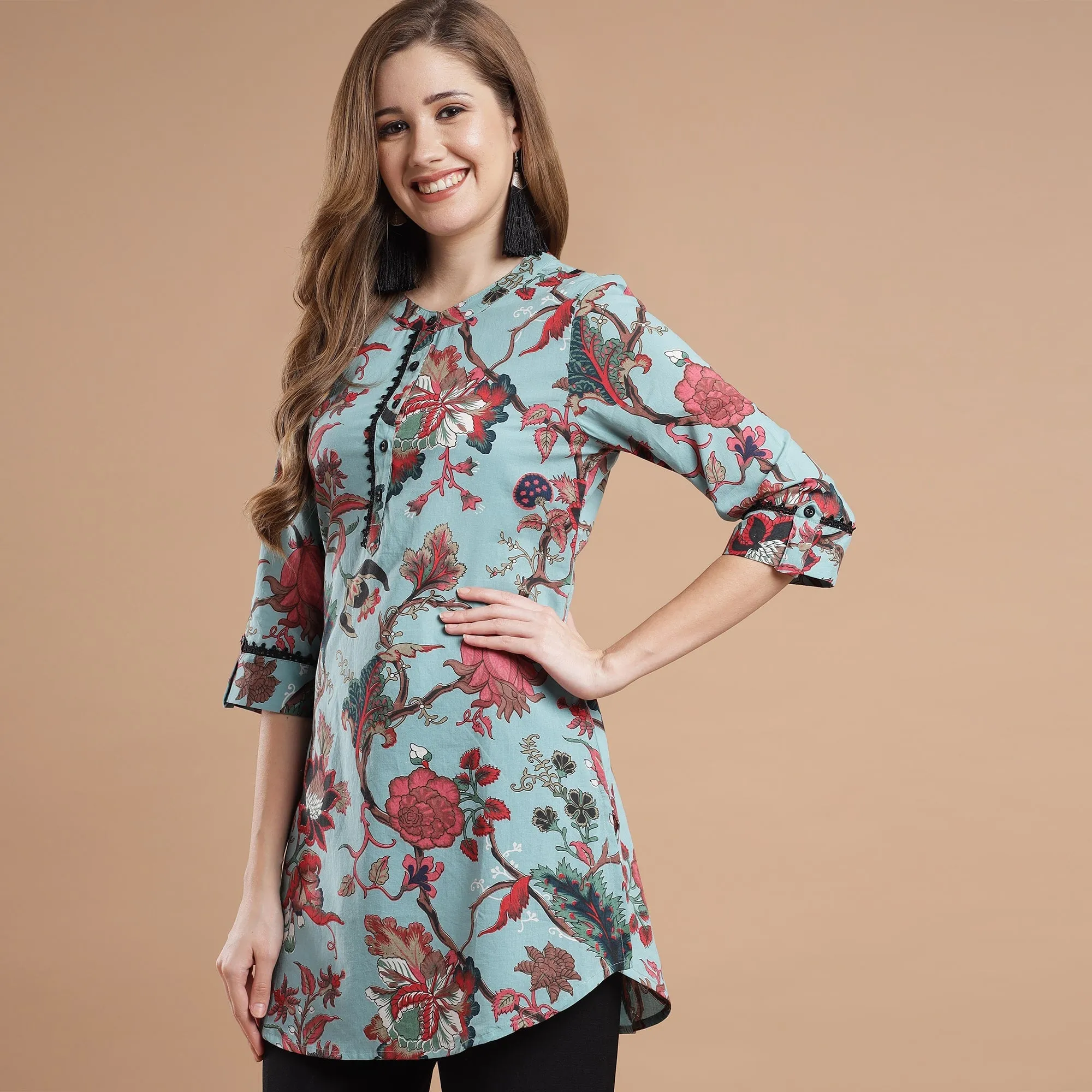 Rang Deep Women Teal Printed Rayon top