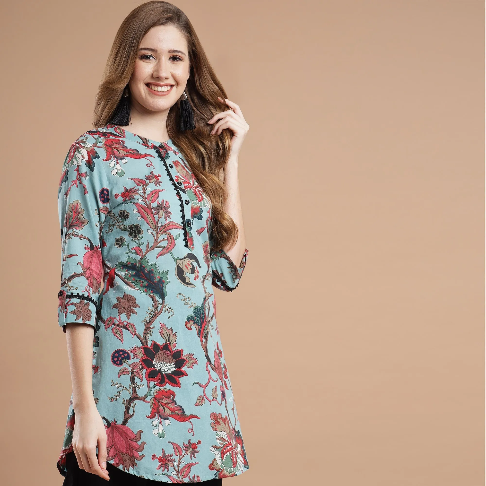 Rang Deep Women Teal Printed Rayon top