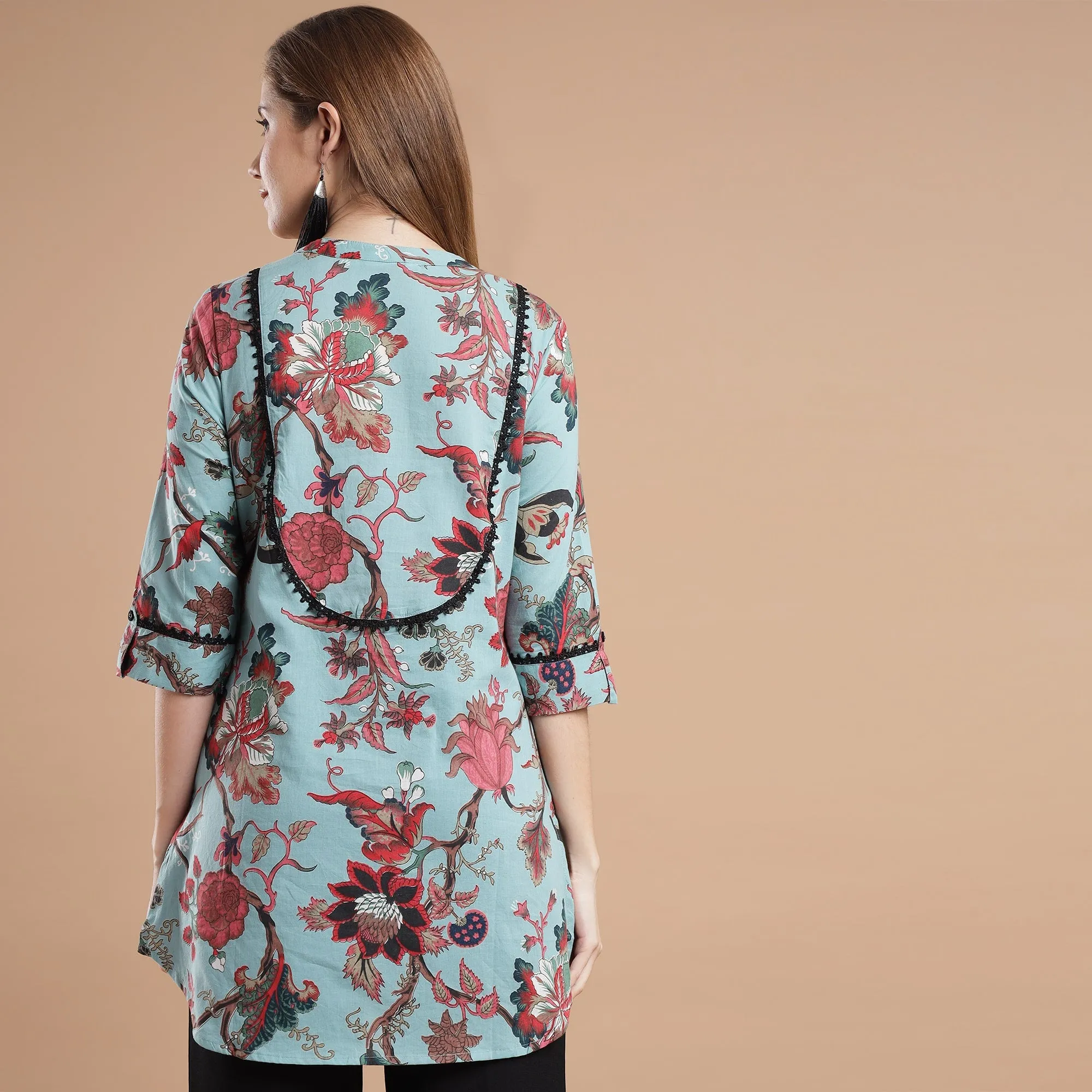 Rang Deep Women Teal Printed Rayon top