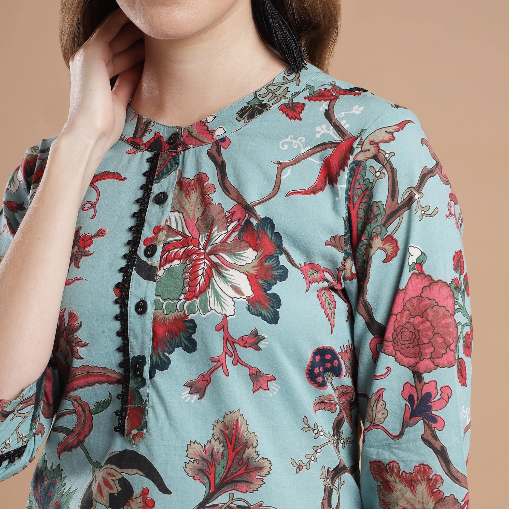Rang Deep Women Teal Printed Rayon top